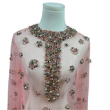Women's Pink Sheer & Embellished Tunic Dress With Beading & Gems Sz 10