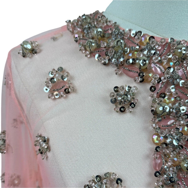 Women's Pink Sheer & Embellished Tunic Dress With Beading & Gems Sz 10