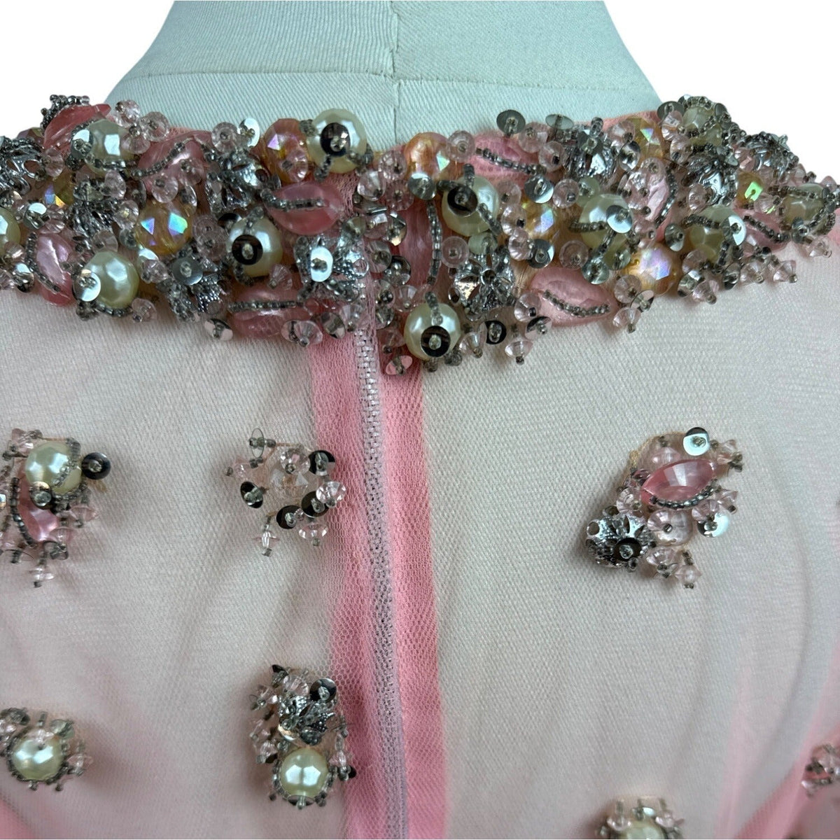 Women's Pink Sheer & Embellished Tunic Dress With Beading & Gems Sz 10
