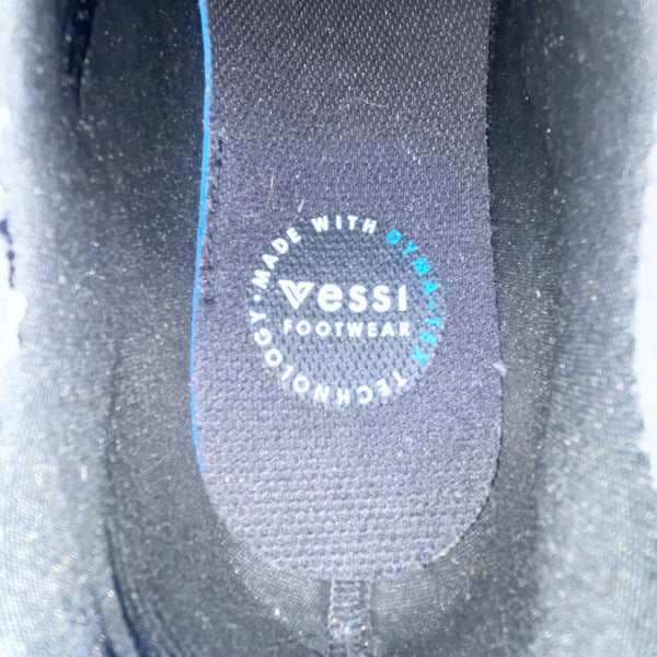 Vessi Women’s Black & White Knit Cityscape Slip-On Dyma-Tex Walking Shoes Size 8