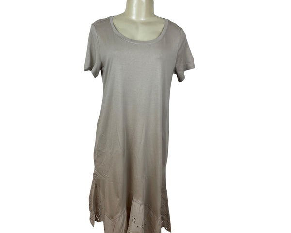 Logo Tan  Short Sleeve Dress W/ Eyelet Hem Detail For Women Size SP
