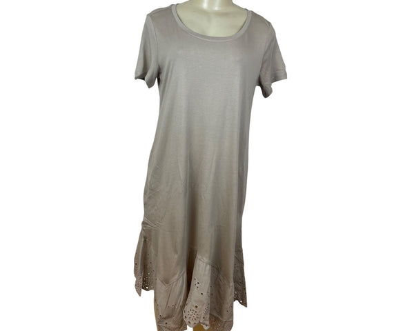 Logo Tan  Short Sleeve Dress W/ Eyelet Hem Detail For Women Size SP