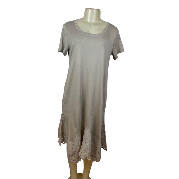 Logo Tan  Short Sleeve Dress W/ Eyelet Hem Detail For Women Size SP