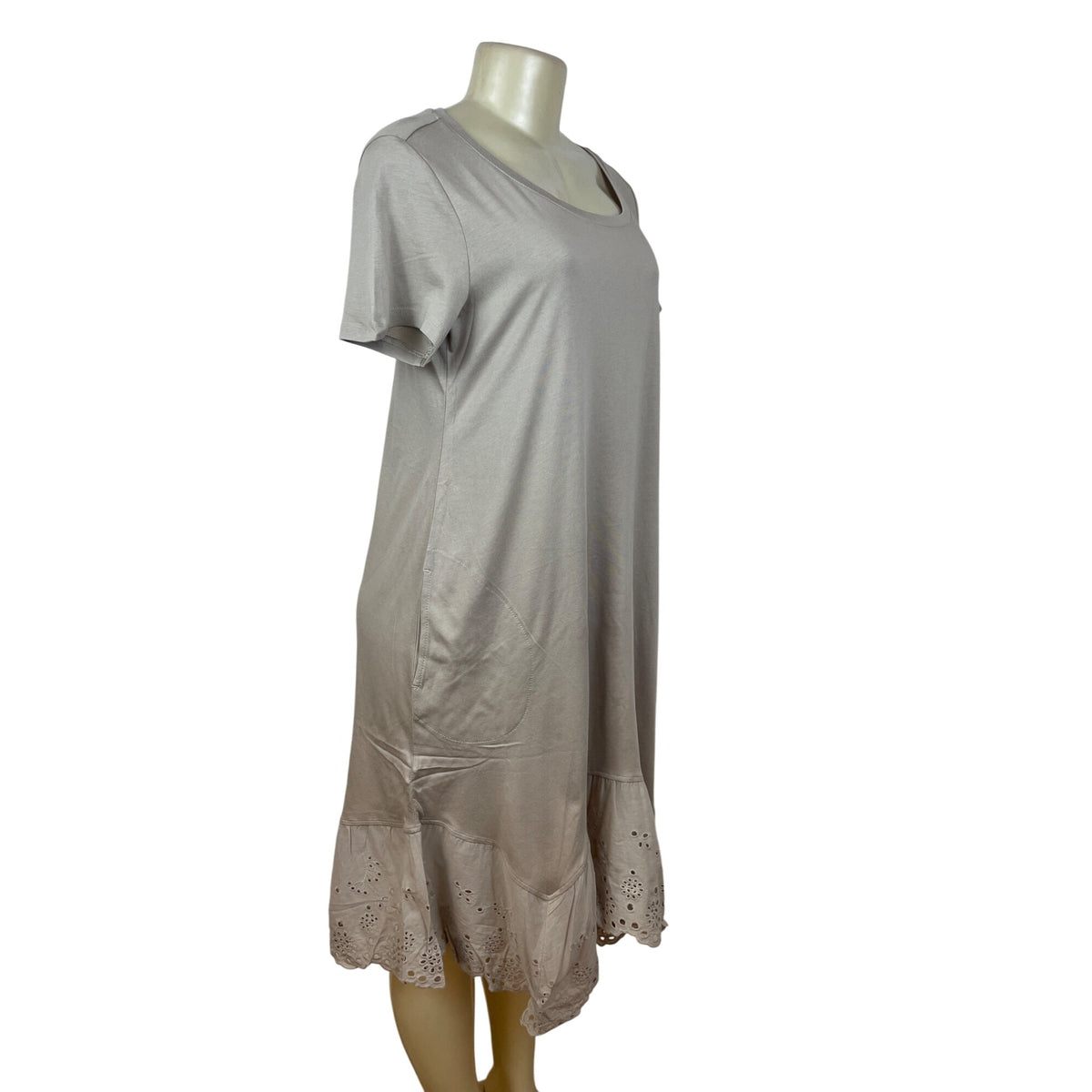 Logo Tan  Short Sleeve Dress W/ Eyelet Hem Detail For Women Size SP