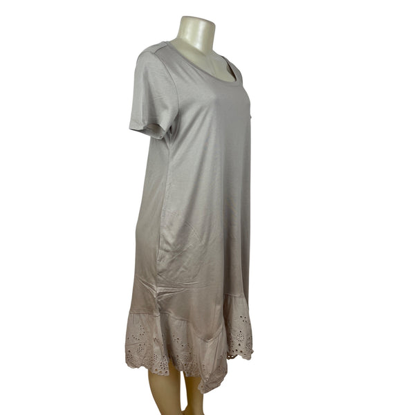 Logo Tan  Short Sleeve Dress W/ Eyelet Hem Detail For Women Size SP