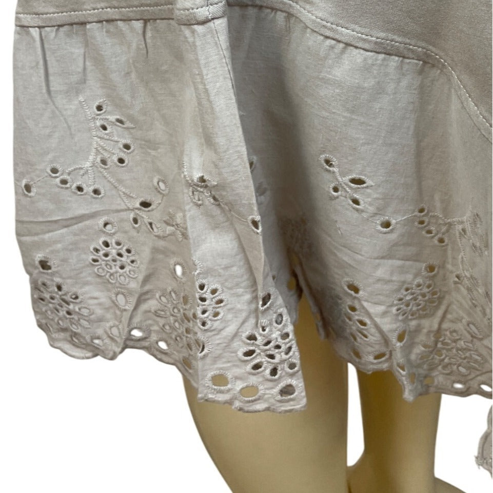 Logo Tan  Short Sleeve Dress W/ Eyelet Hem Detail For Women Size SP