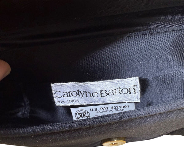 Carolyn Barton Womens Black Satin Beaded Embellished Evening Bag Multicolor Flap