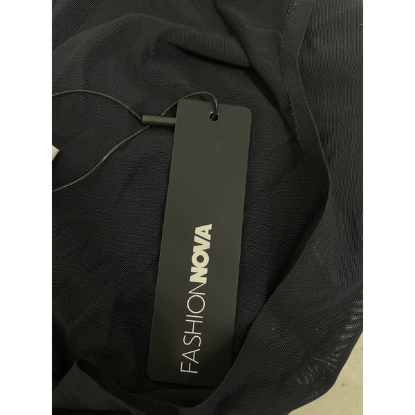 Fashion Nova Womens Black Sheer Mesh Adjustable Strap Bodysuit Size L Stylish Design