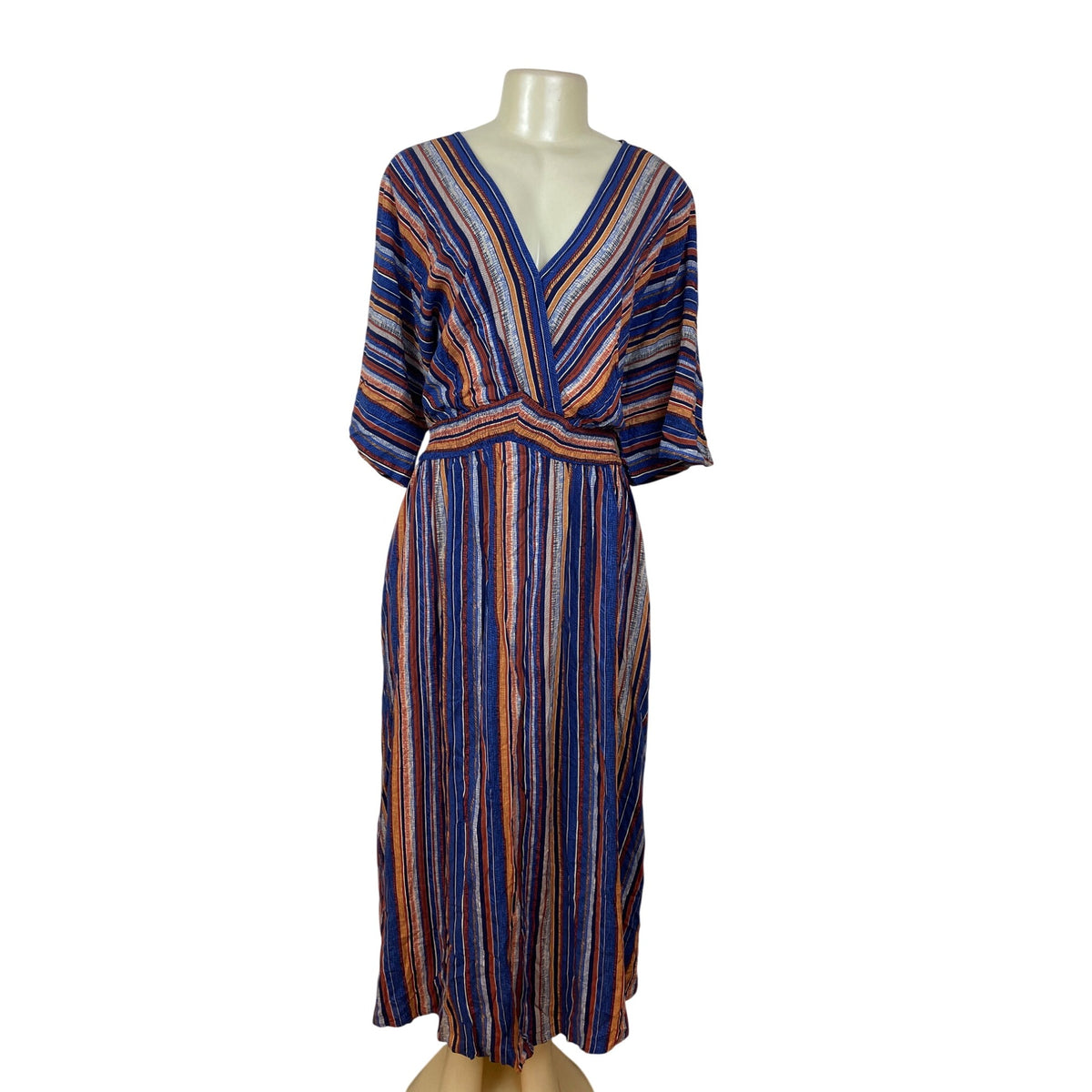 Bloomchic Multicolor Striped V-Neck Midi Dress With Elastic Waist Sz 22-24 - New