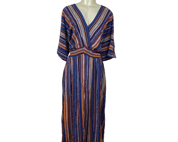 Bloomchic Multicolor Striped V-Neck Midi Dress With Elastic Waist Sz 22-24 - New