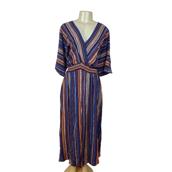 Bloomchic Multicolor Striped V-Neck Midi Dress With Elastic Waist Sz 22-24 - New