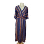 Bloomchic Multicolor Striped V-Neck Midi Dress With Elastic Waist Sz 22-24 - New
