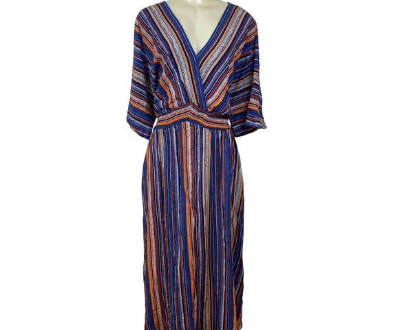 Bloomchic Multicolor Striped V-Neck Midi Dress With Elastic Waist Sz 22-24 - New
