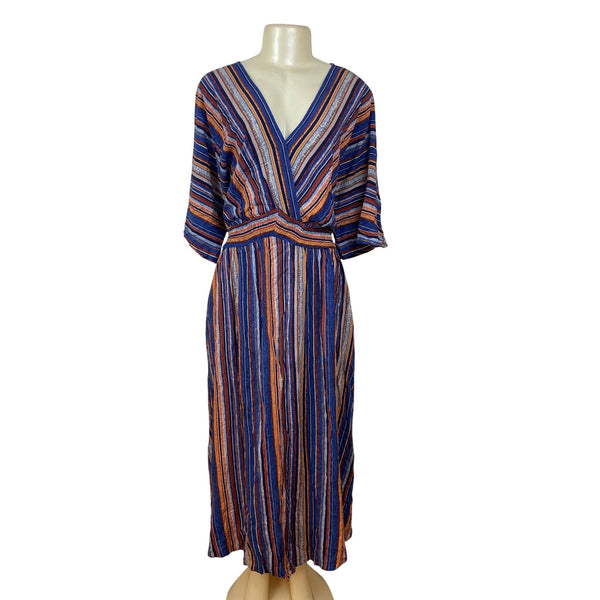 Bloomchic Multicolor Striped V-Neck Midi Dress With Elastic Waist Sz 22-24 - New