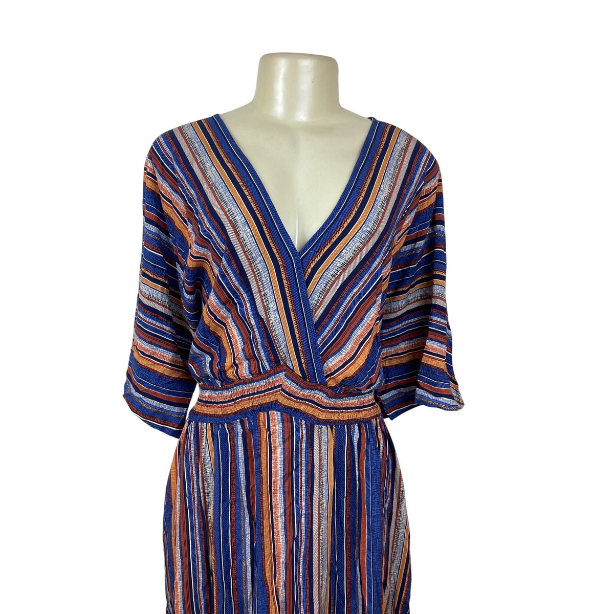 Bloomchic Multicolor Striped V-Neck Midi Dress With Elastic Waist Sz 22-24 - New