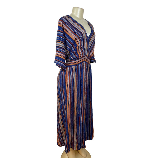 Bloomchic Multicolor Striped V-Neck Midi Dress With Elastic Waist Sz 22-24 - New