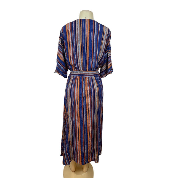Bloomchic Multicolor Striped V-Neck Midi Dress With Elastic Waist Sz 22-24 - New