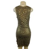 Max Studio Sequin Cocktail Dress Gold & Black Cowl Neck Sleeveless Bodycon Sz M