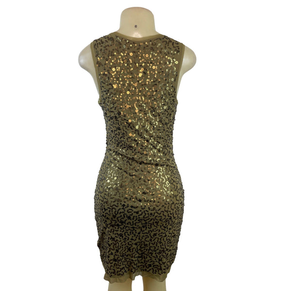 Max Studio Sequin Cocktail Dress Gold & Black Cowl Neck Sleeveless Bodycon Sz M