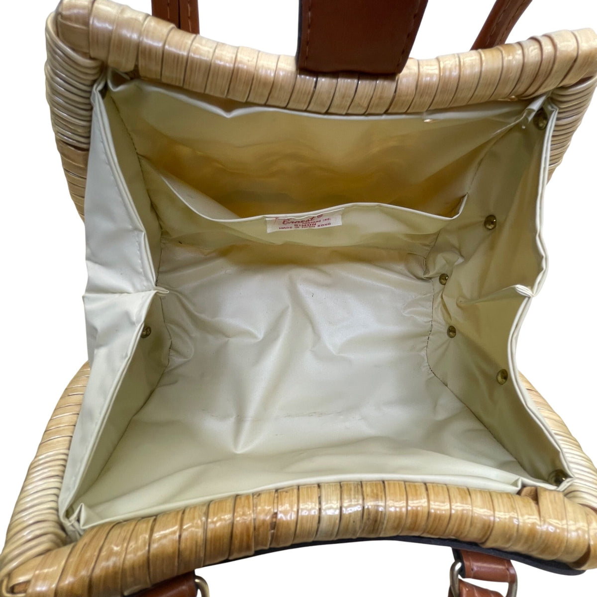 Mister Ernest Women’s Tan/Brown Woven Rattan With Long Handle & Faux Leather Accents Purse