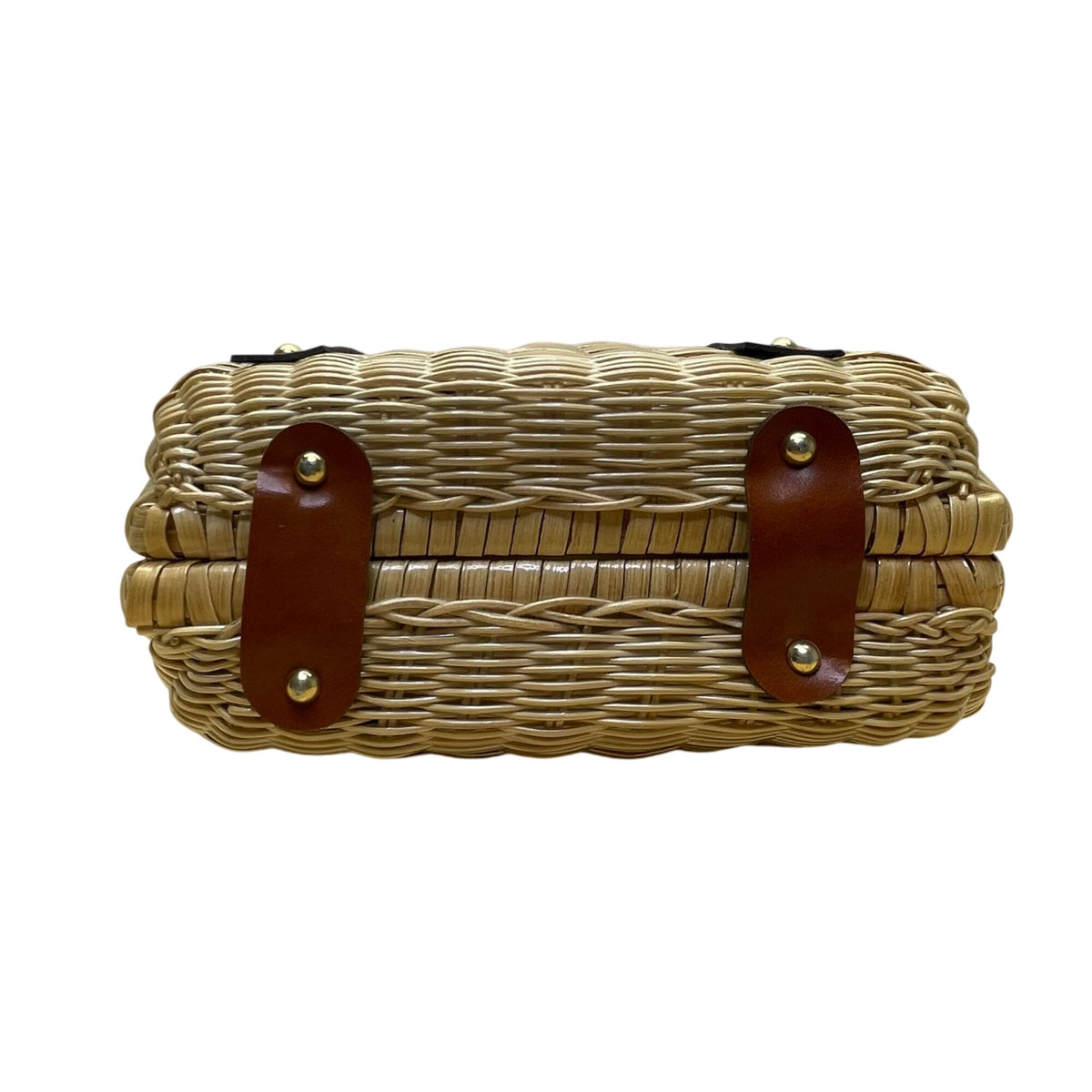 Mister Ernest Women’s Tan/Brown Woven Rattan With Long Handle & Faux Leather Accents Purse
