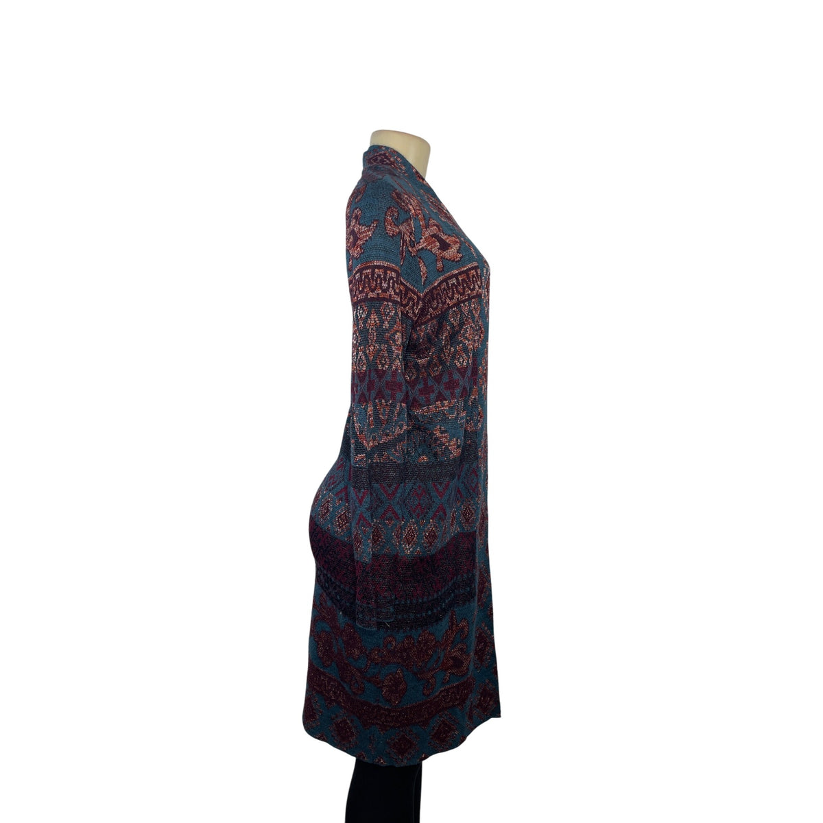 Chicos Open Front Longline Cardigan Jacket Multicolor Patterned Size 0