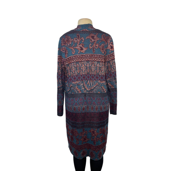 Chicos Open Front Longline Cardigan Jacket Multicolor Patterned Size 0