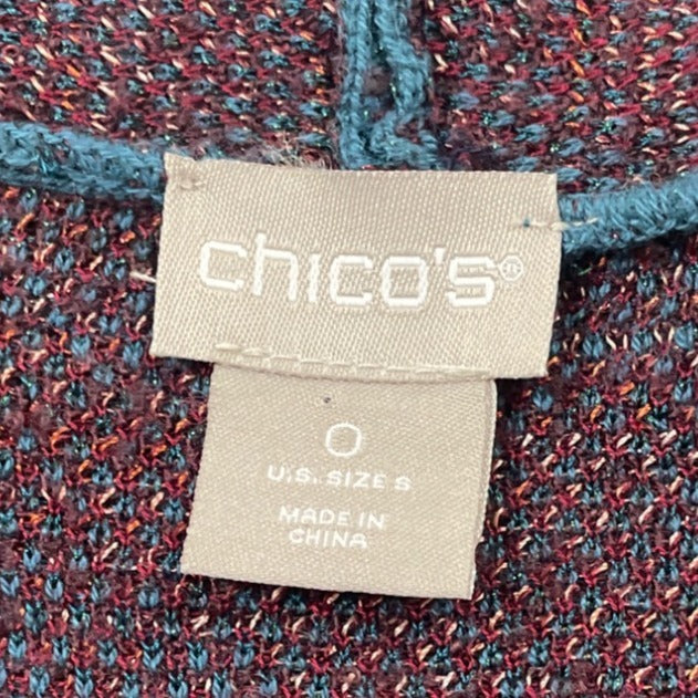 Chicos Open Front Longline Cardigan Jacket Multicolor Patterned Size 0