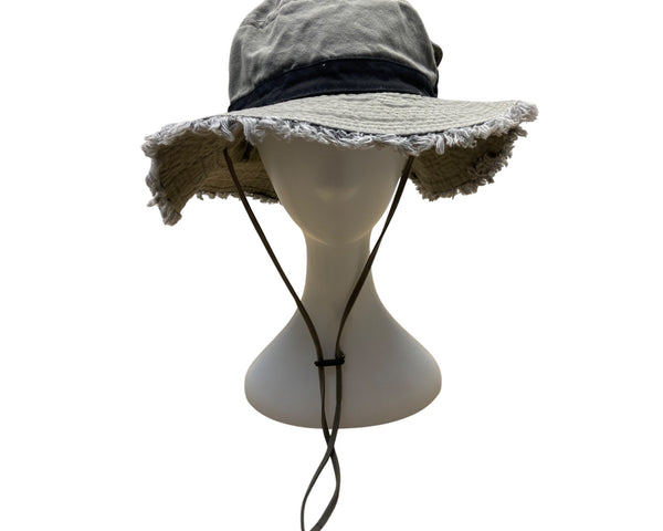 Royal Headware Frayed Edge Gray Black Bucket Hat Boonie Pocket Detail Sz 59 M