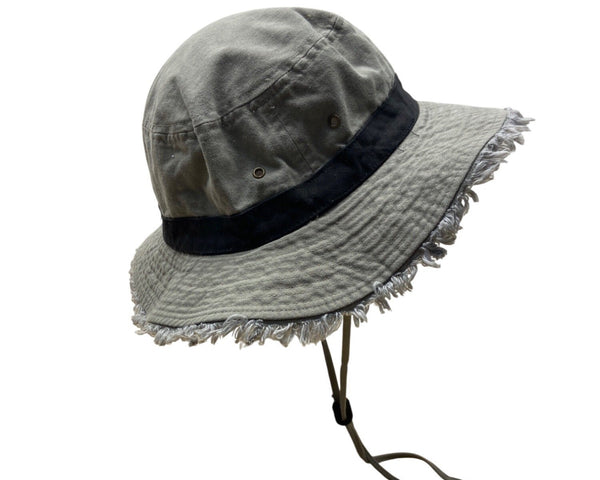 Royal Headware Frayed Edge Gray Black Bucket Hat Boonie Pocket Detail Sz 59 M