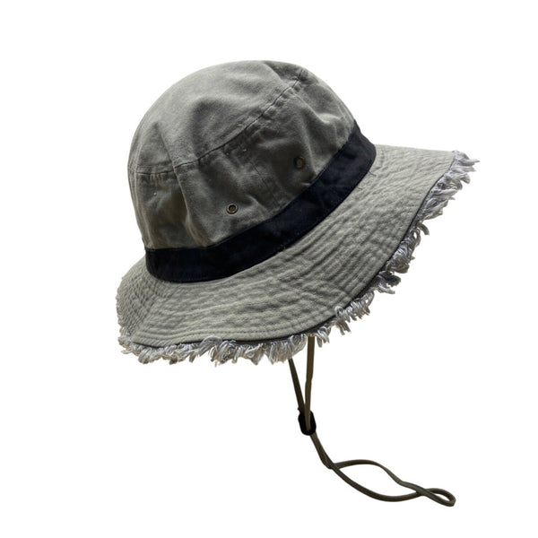 Royal Headware Frayed Edge Gray Black Bucket Hat Boonie Pocket Detail Sz 59 M