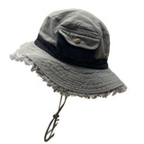 Royal Headware Frayed Edge Gray Black Bucket Hat Boonie Pocket Detail Sz 59 M