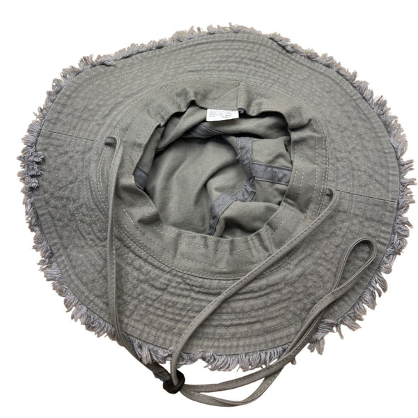 Royal Headware Frayed Edge Gray Black Bucket Hat Boonie Pocket Detail Sz 59 M