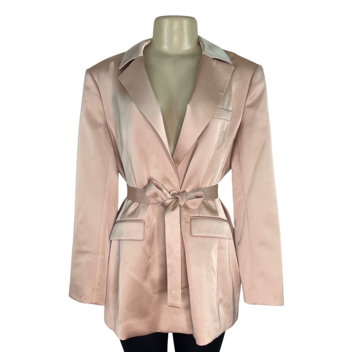 BCBG Maxazria Women Belted Blazer Coat Pink Long Sleeve Slim Fit Size L - New