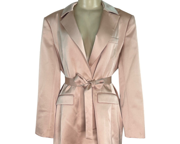 BCBG Maxazria Women Belted Blazer Coat Pink Long Sleeve Slim Fit Size L - New