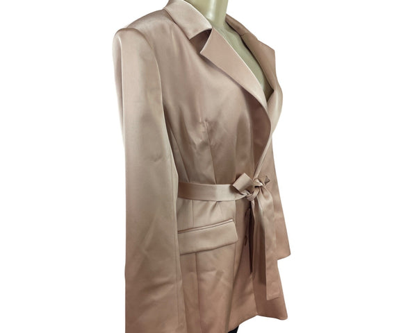 BCBG Maxazria Women Belted Blazer Coat Pink Long Sleeve Slim Fit Size L - New