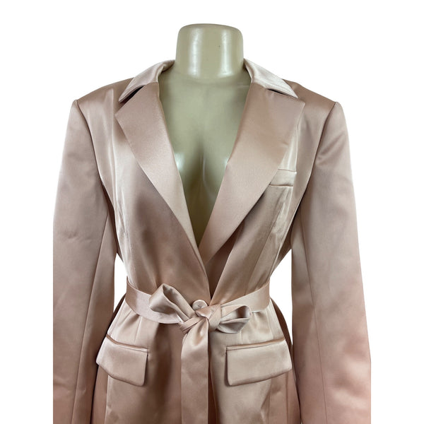 BCBG Maxazria Women Belted Blazer Coat Pink Long Sleeve Slim Fit Size L - New