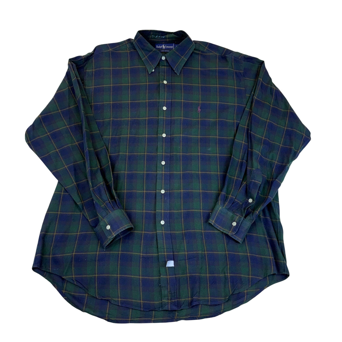 Ralph Lauren Mens Green/Blue Cotton Plaid Long Sleeve Button-Down Shirt Size L