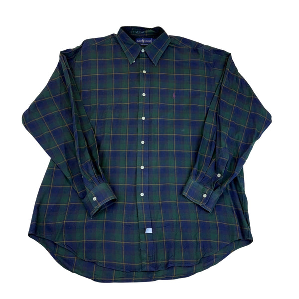 Ralph Lauren Mens Green/Blue Cotton Plaid Long Sleeve Button-Down Shirt Size L