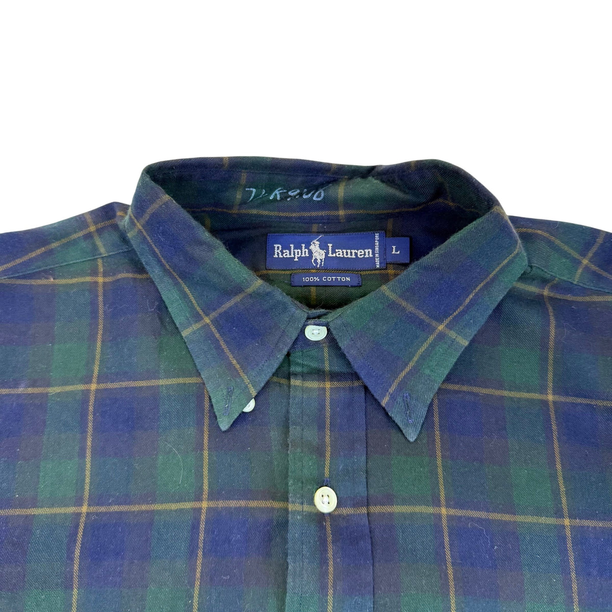 Ralph Lauren Mens Green/Blue Cotton Plaid Long Sleeve Button-Down Shirt Size L