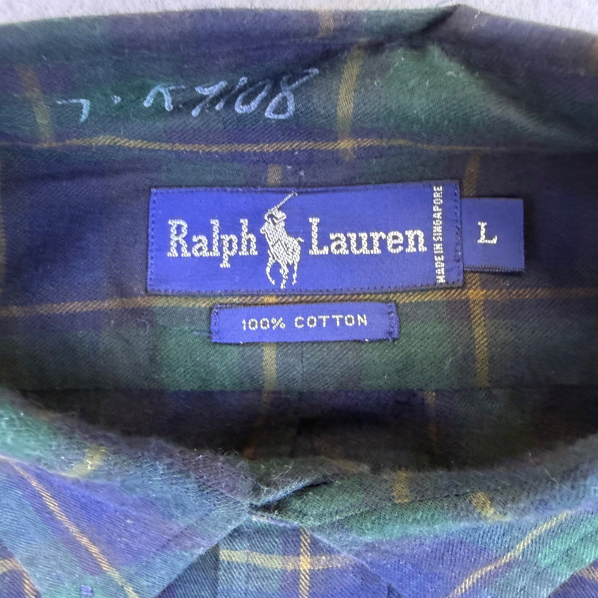 Ralph Lauren Mens Green/Blue Cotton Plaid Long Sleeve Button-Down Shirt Size L