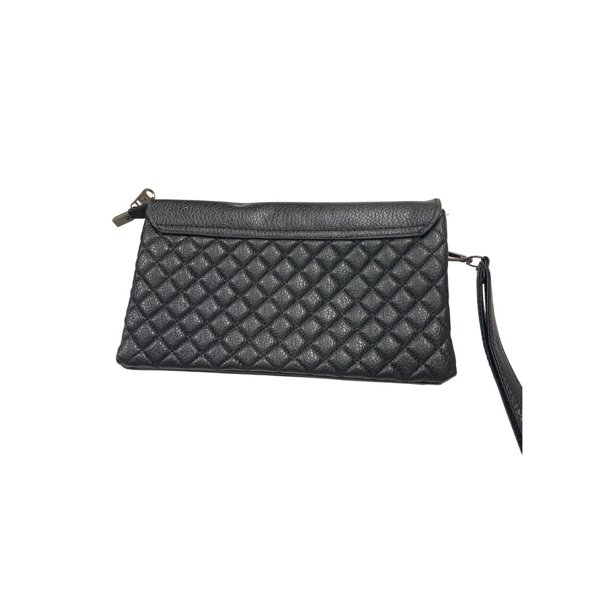 Black Quilted Crossbody Leather Clutch With Wristlet Strap