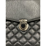 Black Quilted Crossbody Leather Clutch With Wristlet Strap