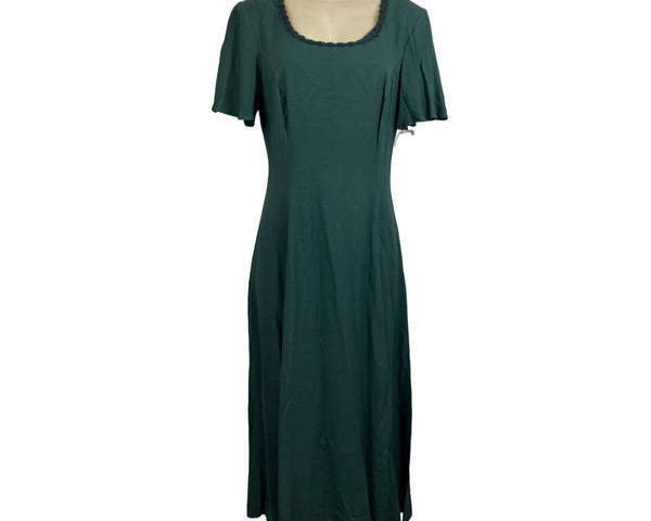 Vintage 80s 90s Caren Desirée Company Women's Green Blousson Dress Sz 10