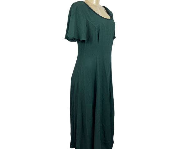 Vintage 80s 90s Caren Desirée Company Women's Green Blousson Dress Sz 10