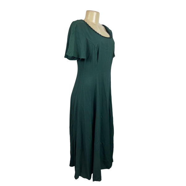 Vintage 80s 90s Caren Desirée Company Women's Green Blousson Dress Sz 10