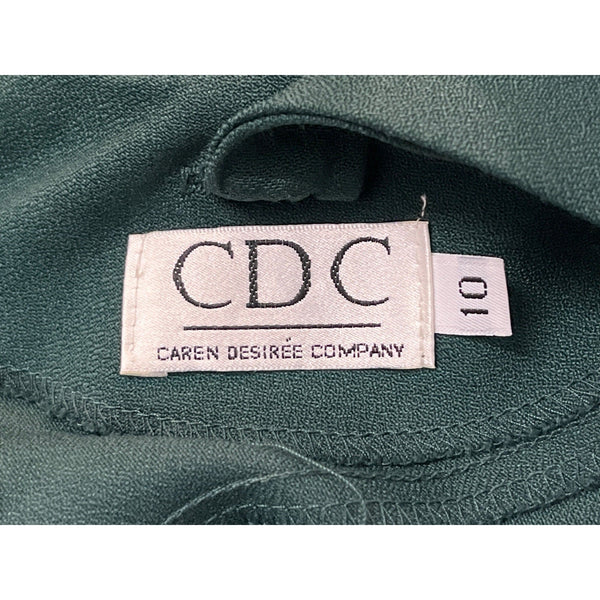 Vintage 80s 90s Caren Desirée Company Women's Green Blousson Dress Sz 10