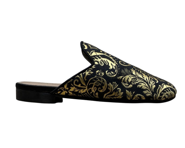 Kaanas Womens Black & Gold Brocade Embroidered Slip-On Mules Size 8