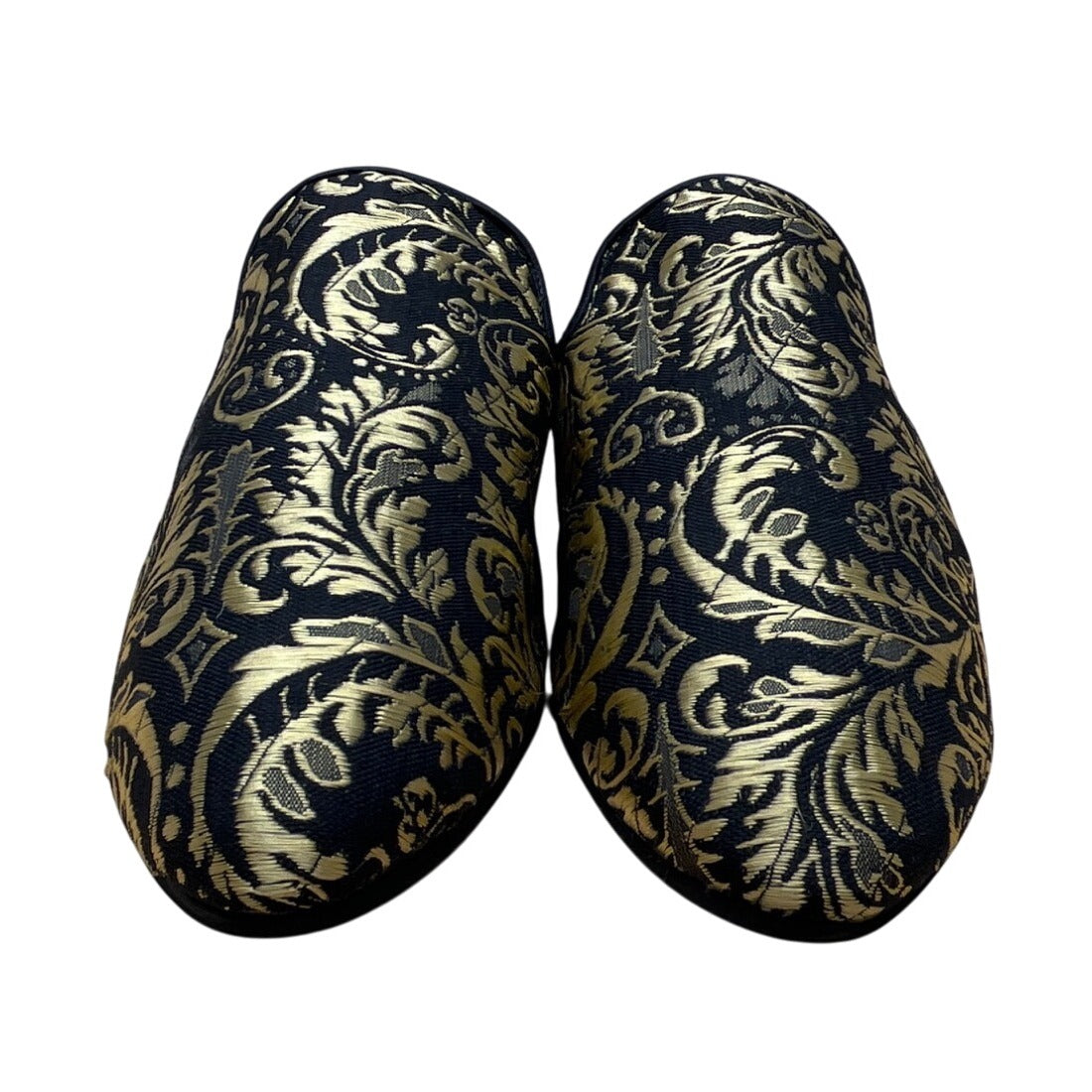 Kaanas Womens Black & Gold Brocade Embroidered Slip-On Mules Size 8