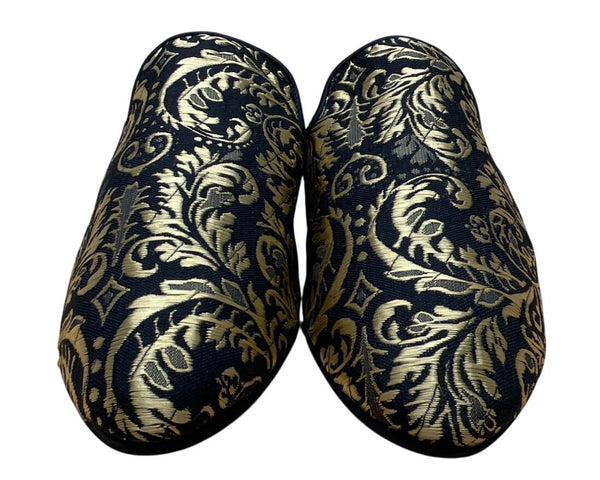 Kaanas Womens Black & Gold Brocade Embroidered Slip-On Mules Size 8